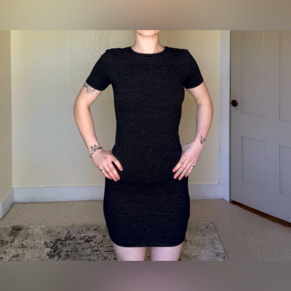 H&M Black White Striped Sheath Mini Dress Bodycon Grunge Punk Summer Y2K Cute - Picture 6 of 8